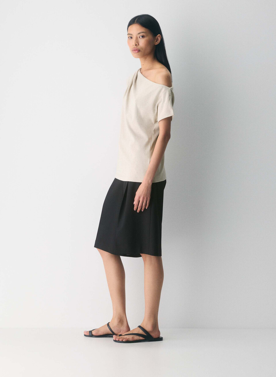 top in cotone interlock con scritta heather ecru