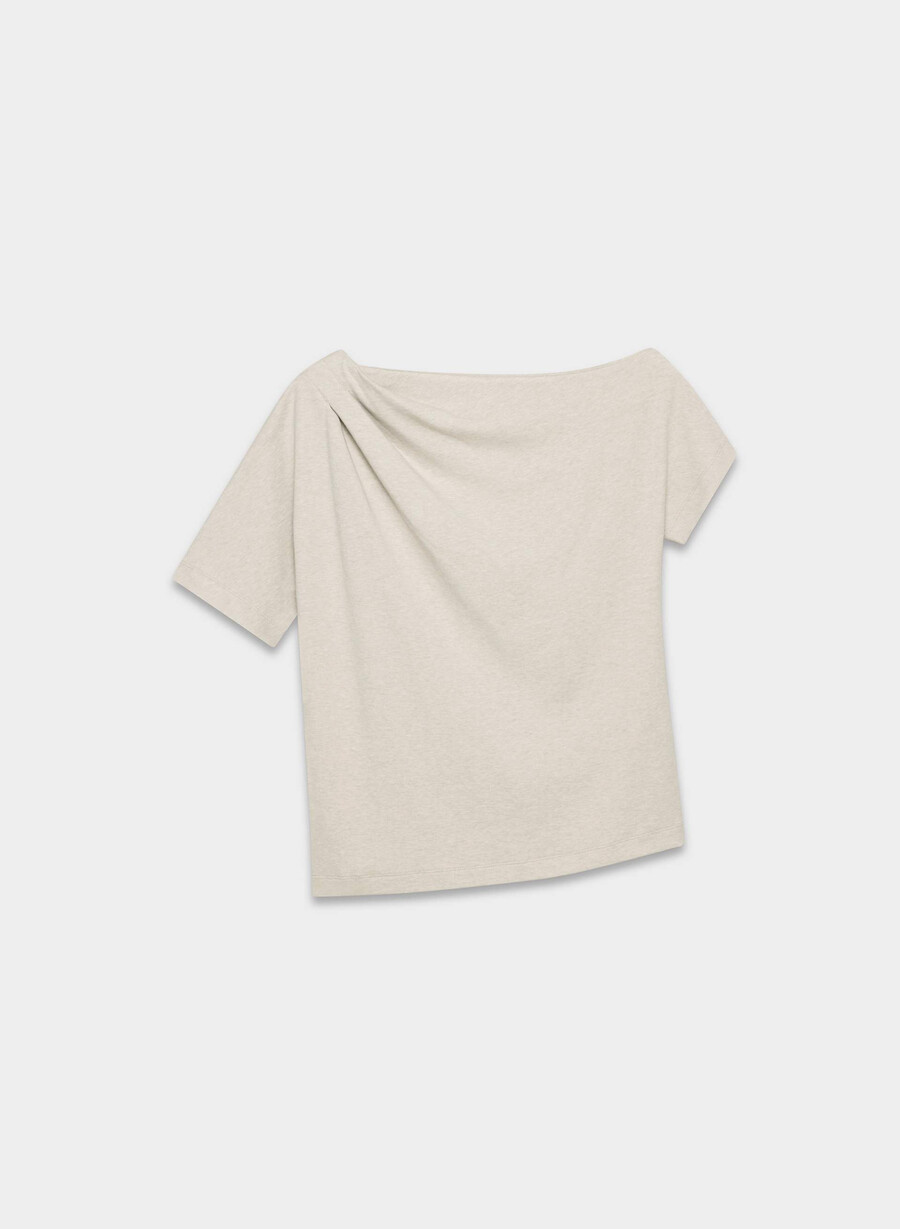 top in cotone interlock con scritta heather ecru