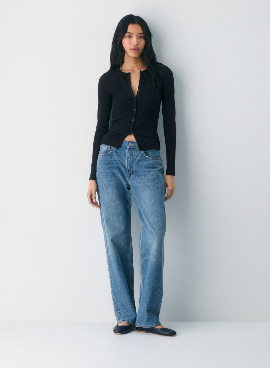 homestretch rib syncopation button-up nero