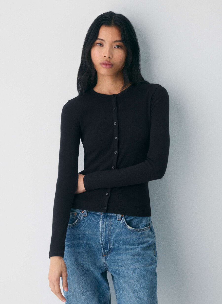 homestretch rib syncopation button-up nero