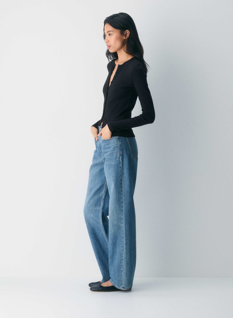 homestretch rib syncopation button-up nero