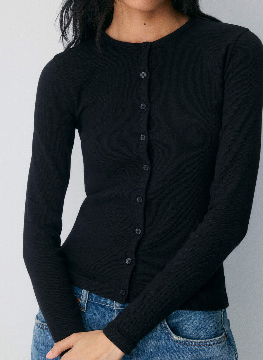 homestretch rib syncopation button-up nero