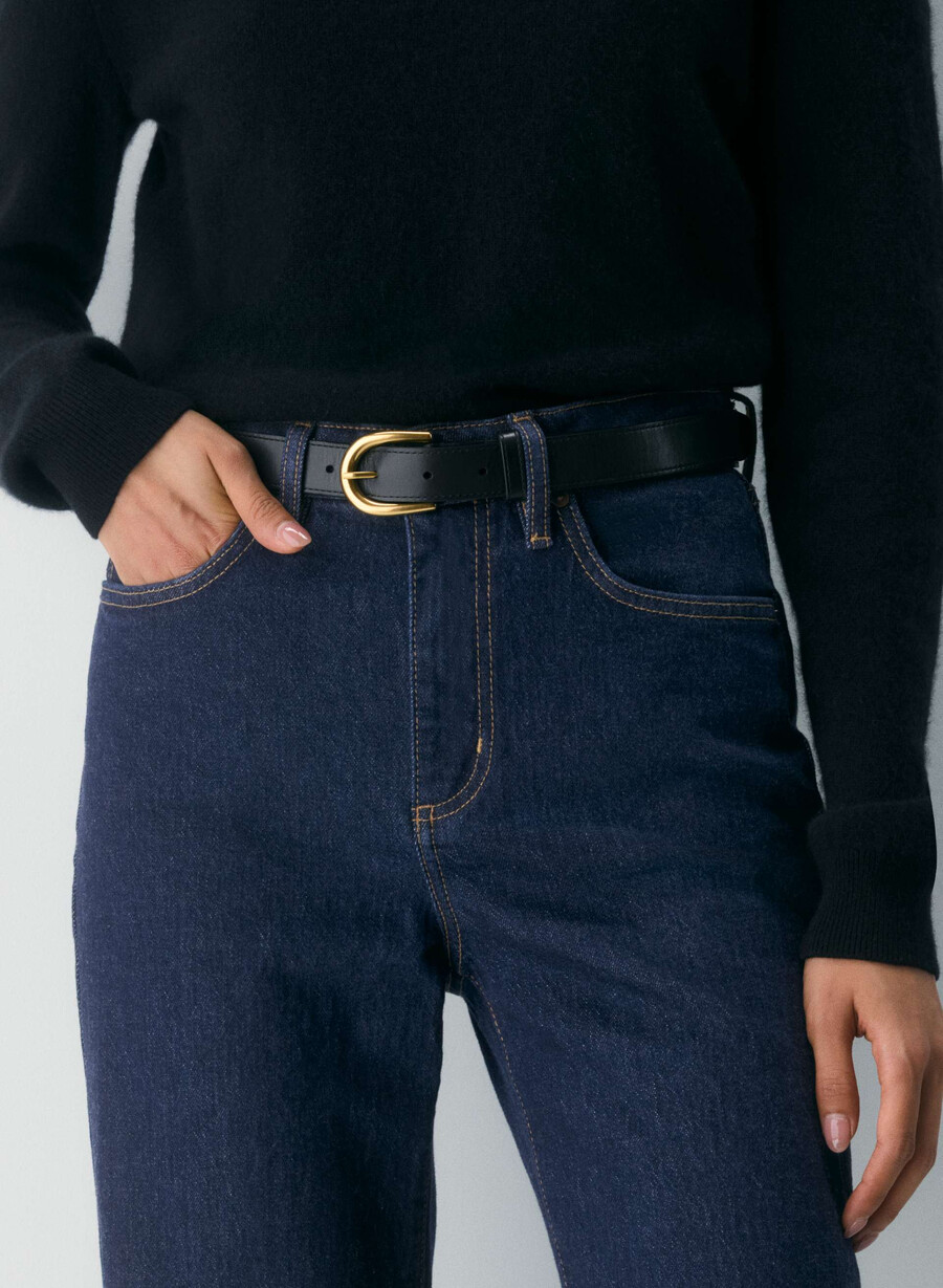 cintura in pelle con inserti in ottone massiccio nerooro