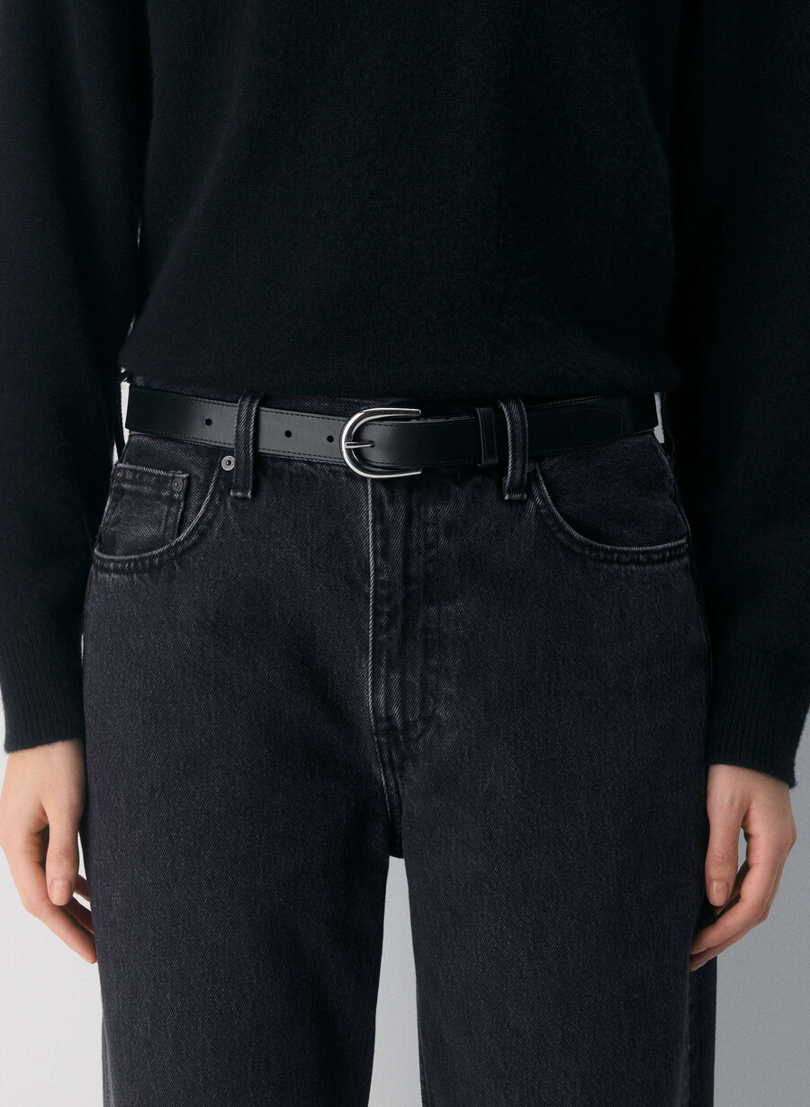 cintura in pelle con inserti in ottone massiccio neroargento