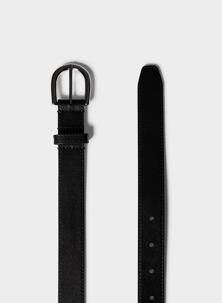 cintura in pelle con inserti in ottone massiccio neroargento