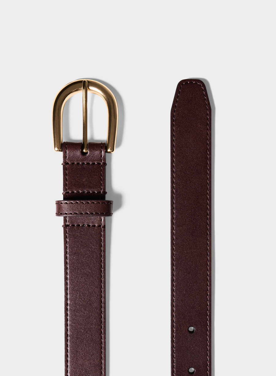 cintura in pelle con accenti in ottone massiccio manor marroneoro