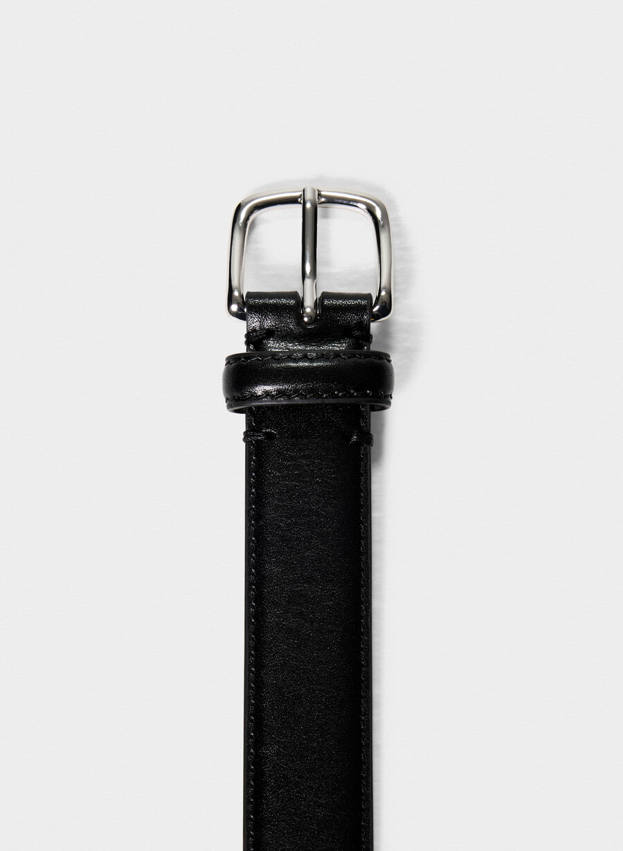 cintura in pelle essenziale in ottone massiccio neroargento