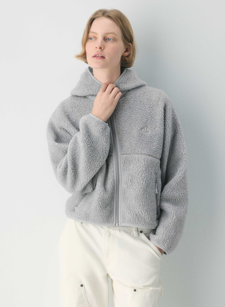 felpa con cappuccio e zip a vita alta polartec thermal pro heather athletic gre