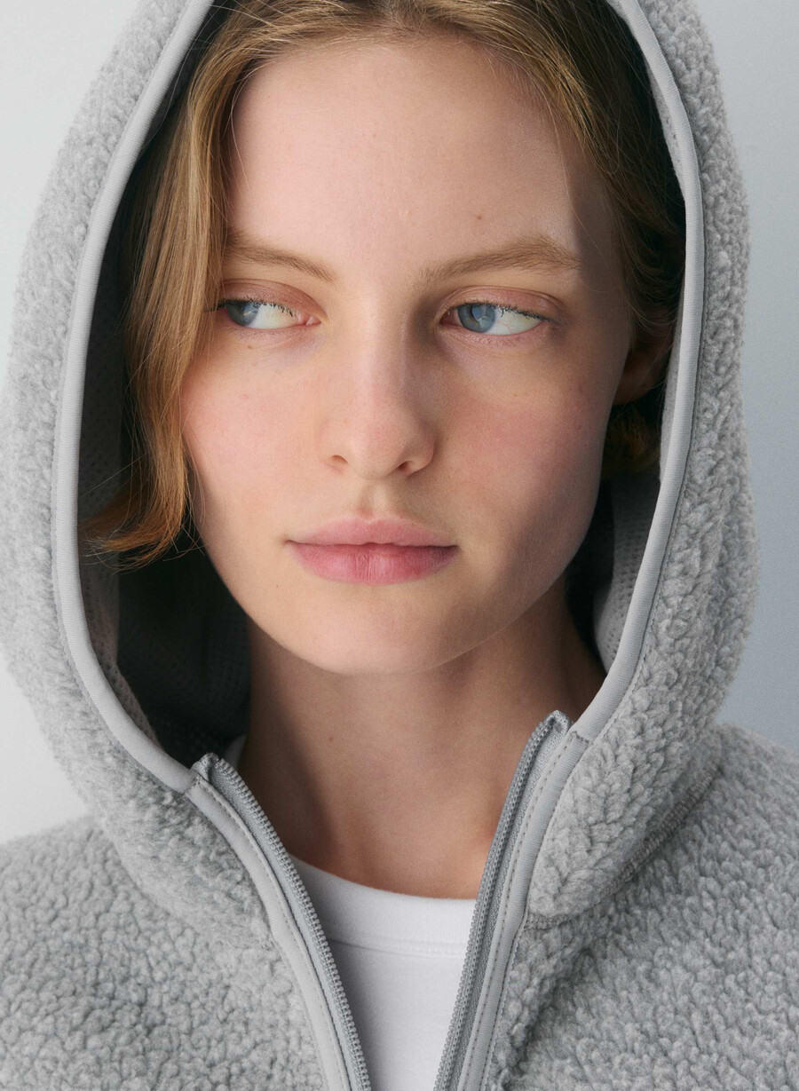 felpa con cappuccio e zip a vita alta polartec thermal pro heather athletic gre