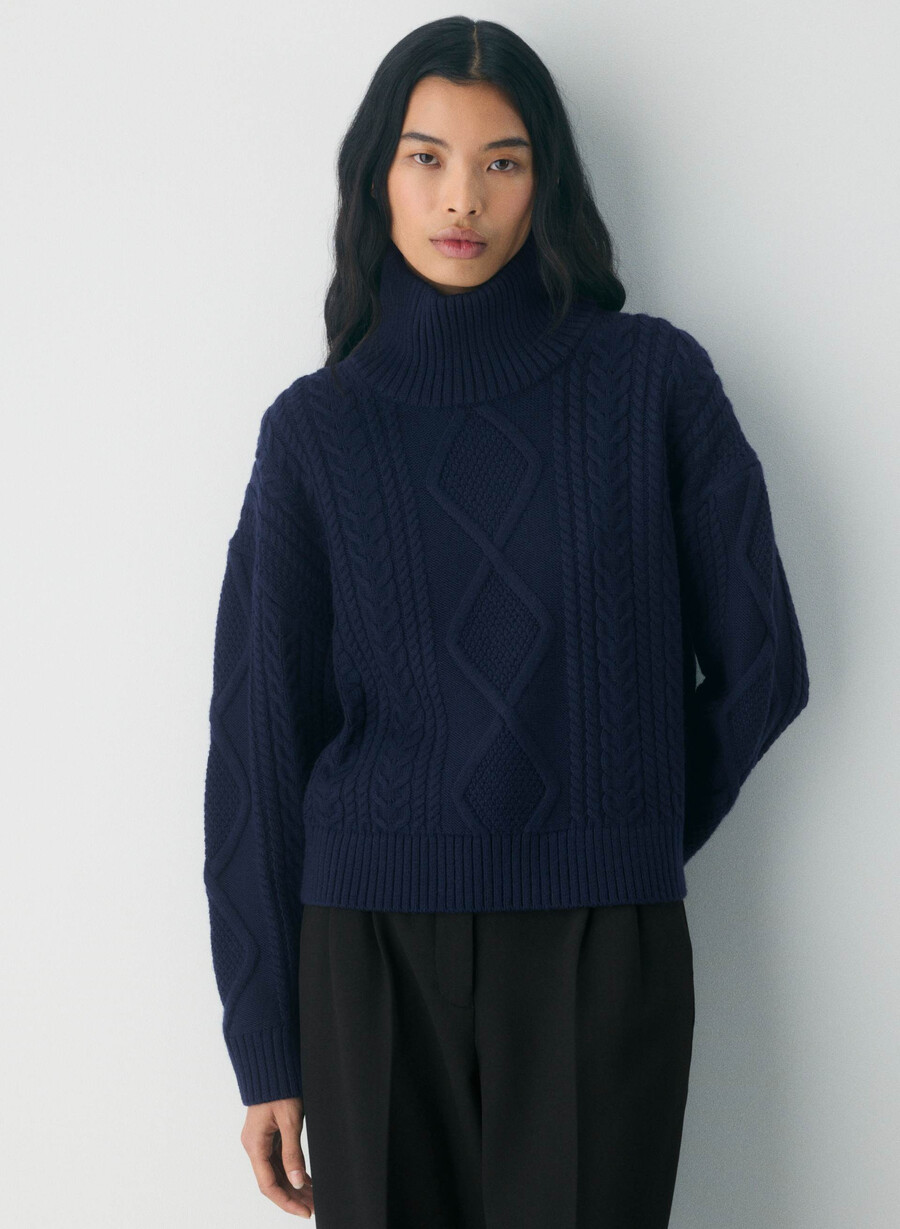 maglia a collo alto in lana merino heritage knit heather nomad taupe