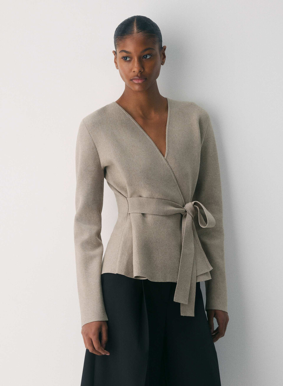 cardigan commuter - wonder yarn heather nomad taupe