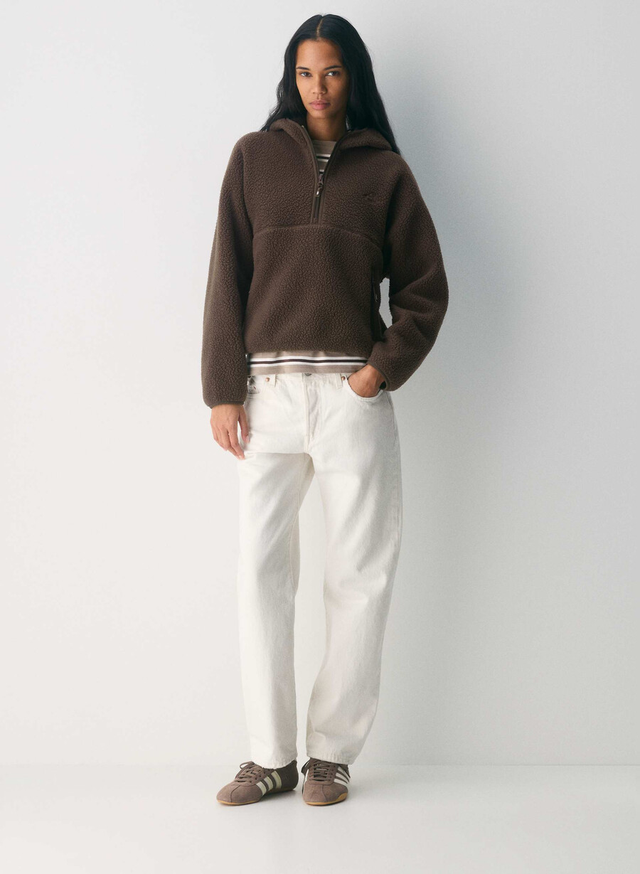 felpa con cappuccio e zip a 12 pollici polartec thermal pro marrone mocha ricco