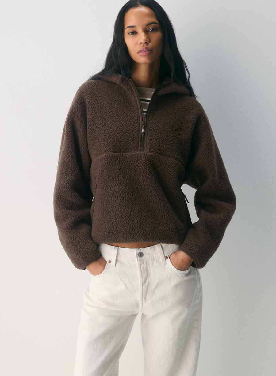 felpa con cappuccio e zip a 12 pollici polartec thermal pro marrone mocha ricco