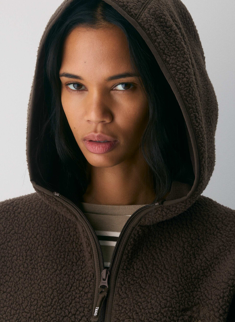 felpa con cappuccio e zip a 12 pollici polartec thermal pro marrone mocha ricco