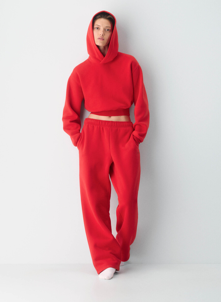 felpa con cappuccio perfect crop cozy sweatfleece rosso lampeggiante
