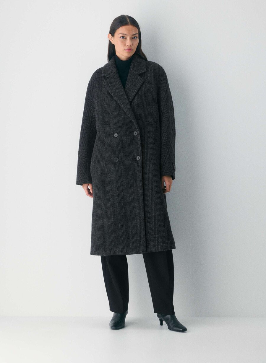 cappotto the slouch - morbido cashmere in lana e lino herringbn nerogrigio