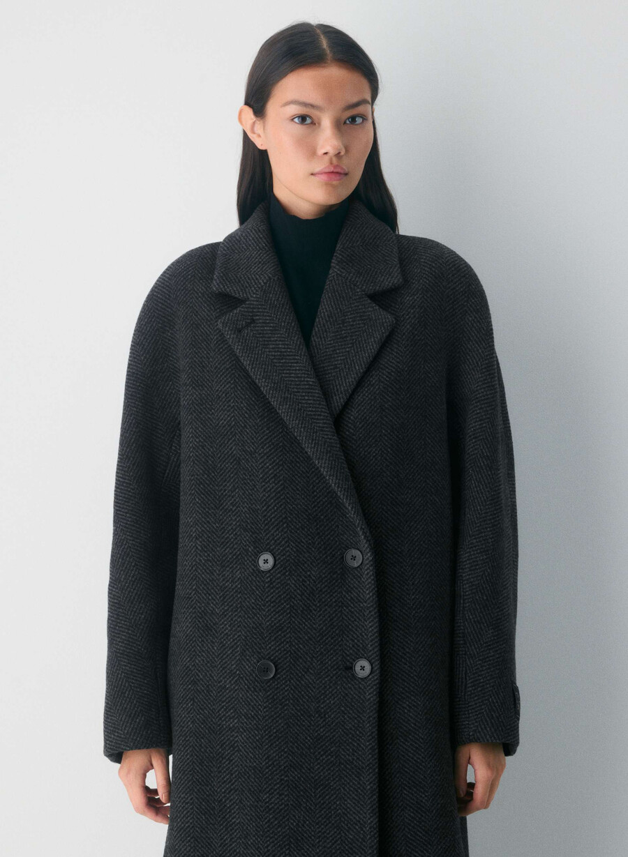 cappotto the slouch - morbido cashmere in lana e lino herringbn nerogrigio