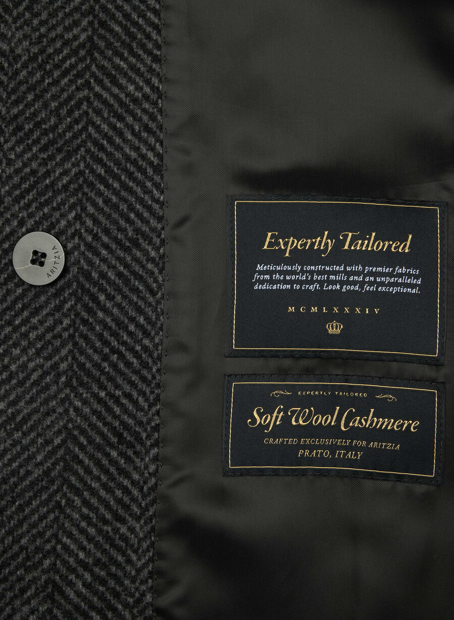 cappotto the slouch - morbido cashmere in lana e lino herringbn nerogrigio