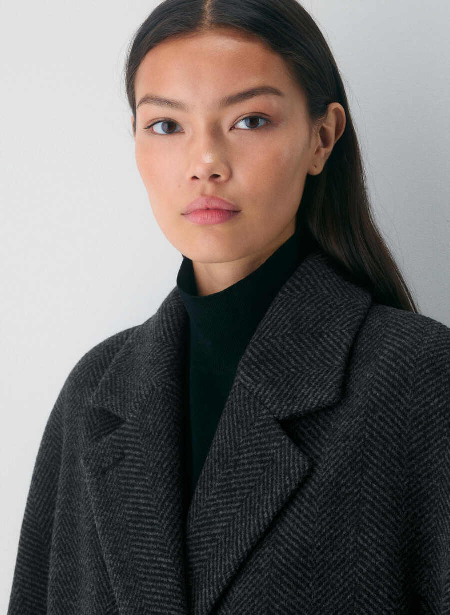 cappotto the slouch - morbido cashmere in lana e lino herringbn nerogrigio