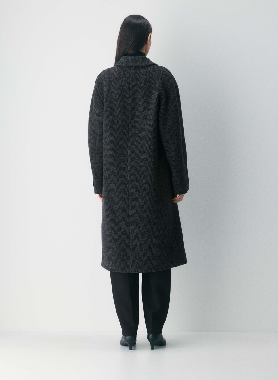 cappotto the slouch - morbido cashmere in lana e lino herringbn nerogrigio