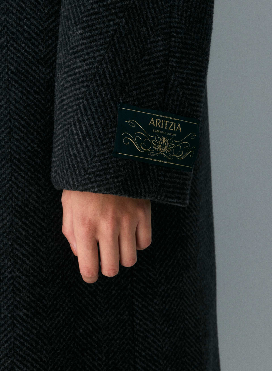 cappotto the slouch - morbido cashmere in lana e lino herringbn nerogrigio