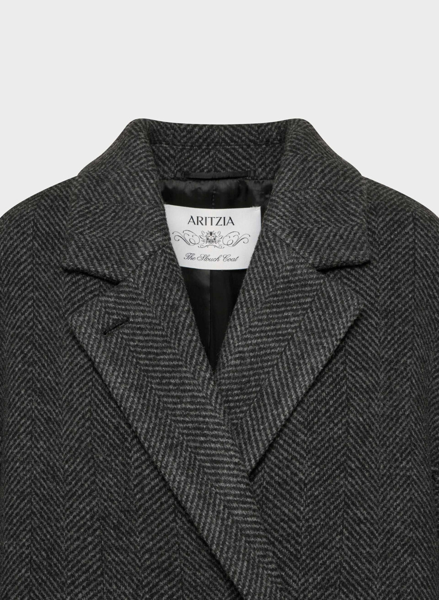 cappotto the slouch - morbido cashmere in lana e lino herringbn nerogrigio