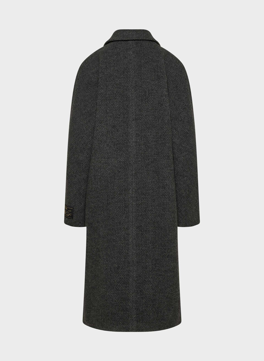 cappotto the slouch - morbido cashmere in lana e lino herringbn nerogrigio