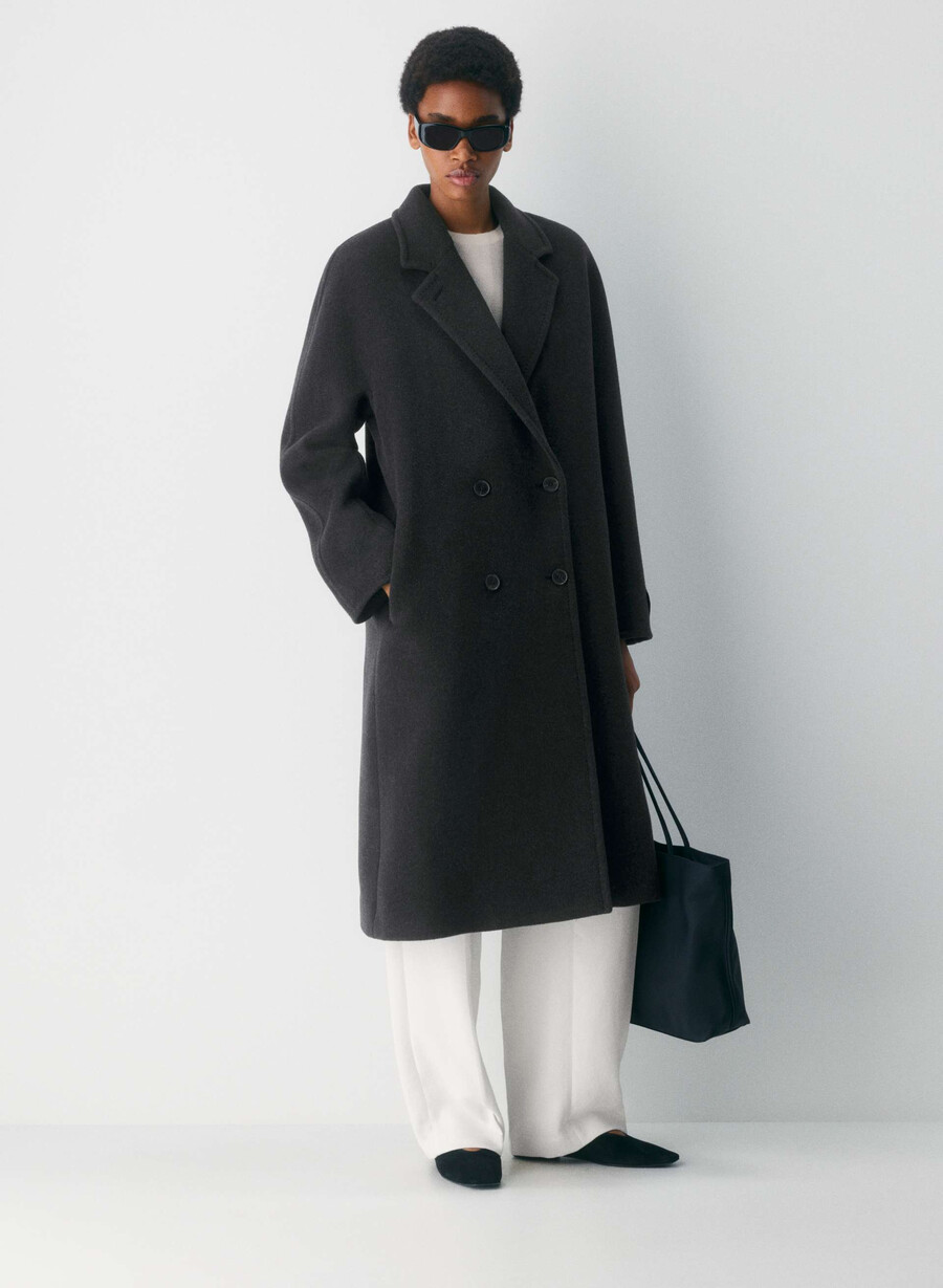 cappotto the slouch - morbido cashmere in lana e nero melange