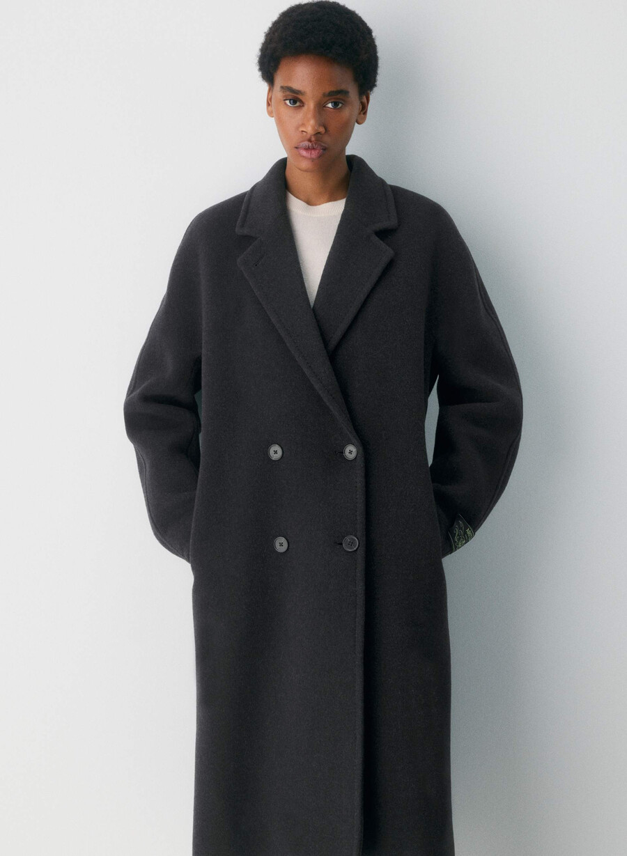 cappotto the slouch - morbido cashmere in lana e nero melange