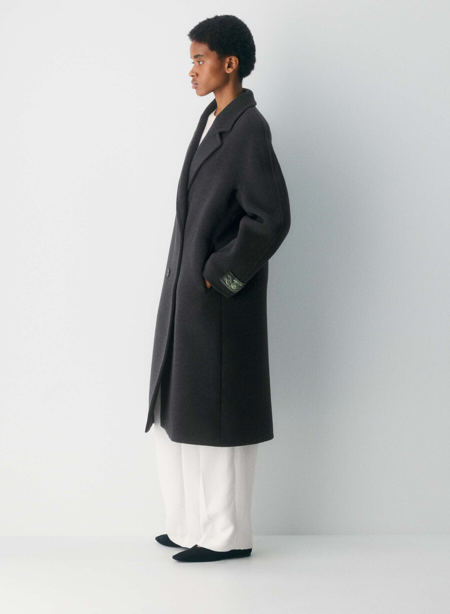 cappotto the slouch - morbido cashmere in lana e nero melange