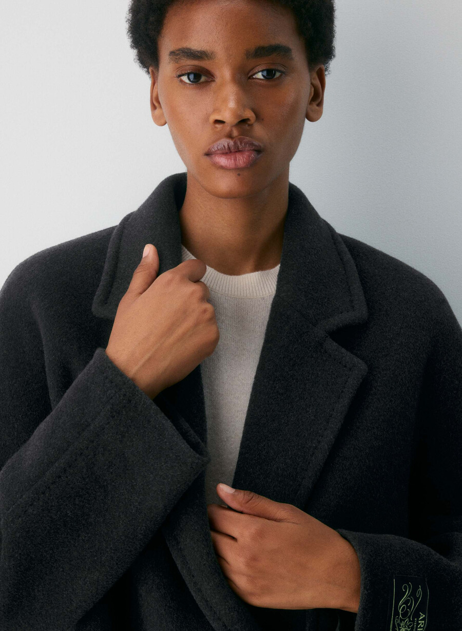 cappotto the slouch - morbido cashmere in lana e nero melange
