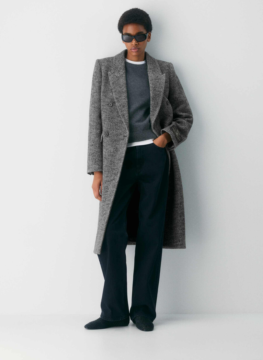 cappotto the constant - morbido cashmere in lana e cashmere herringbone blkwht