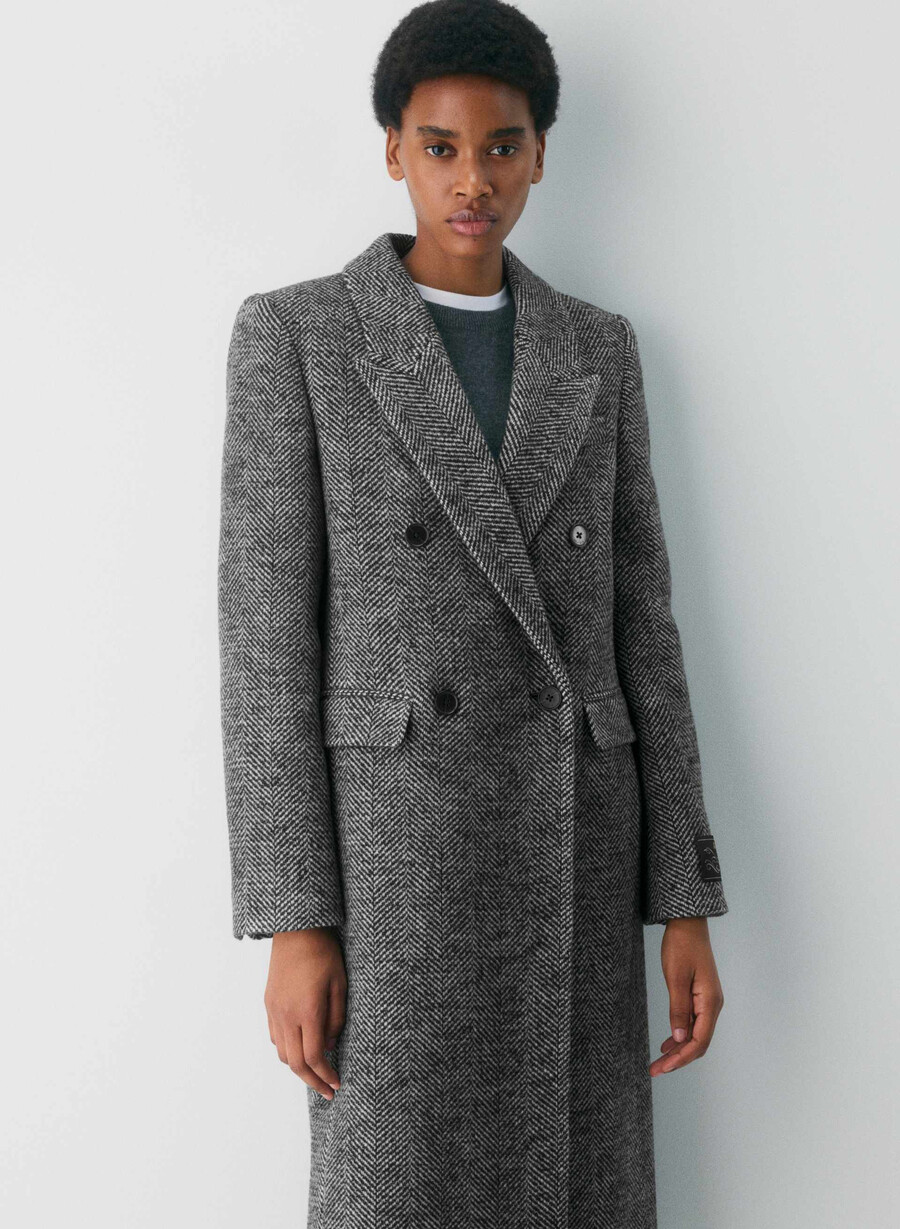 cappotto the constant - morbido cashmere in lana e cashmere herringbone blkwht