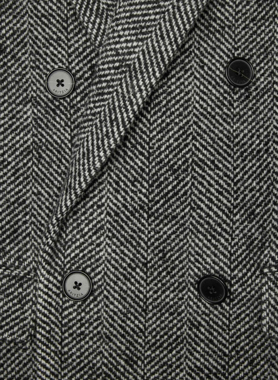 cappotto the constant - morbido cashmere in lana e cashmere herringbone blkwht