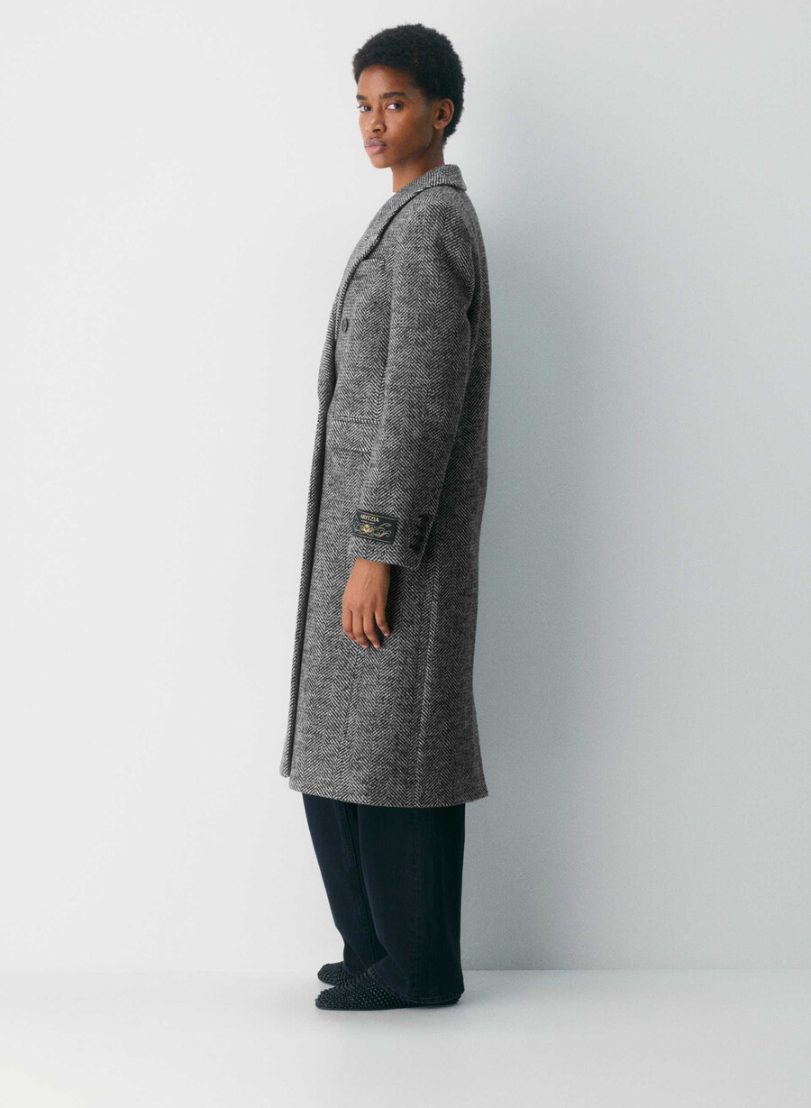 cappotto the constant - morbido cashmere in lana e cashmere herringbone blkwht