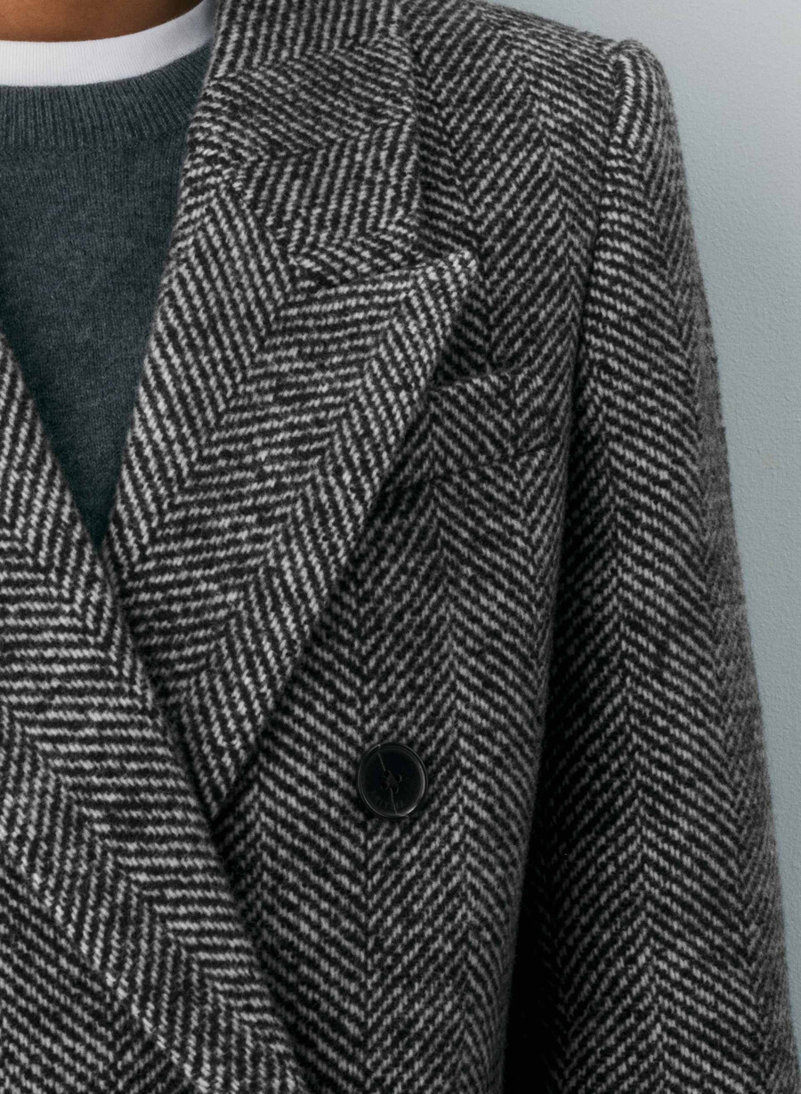 cappotto the constant - morbido cashmere in lana e cashmere herringbone blkwht