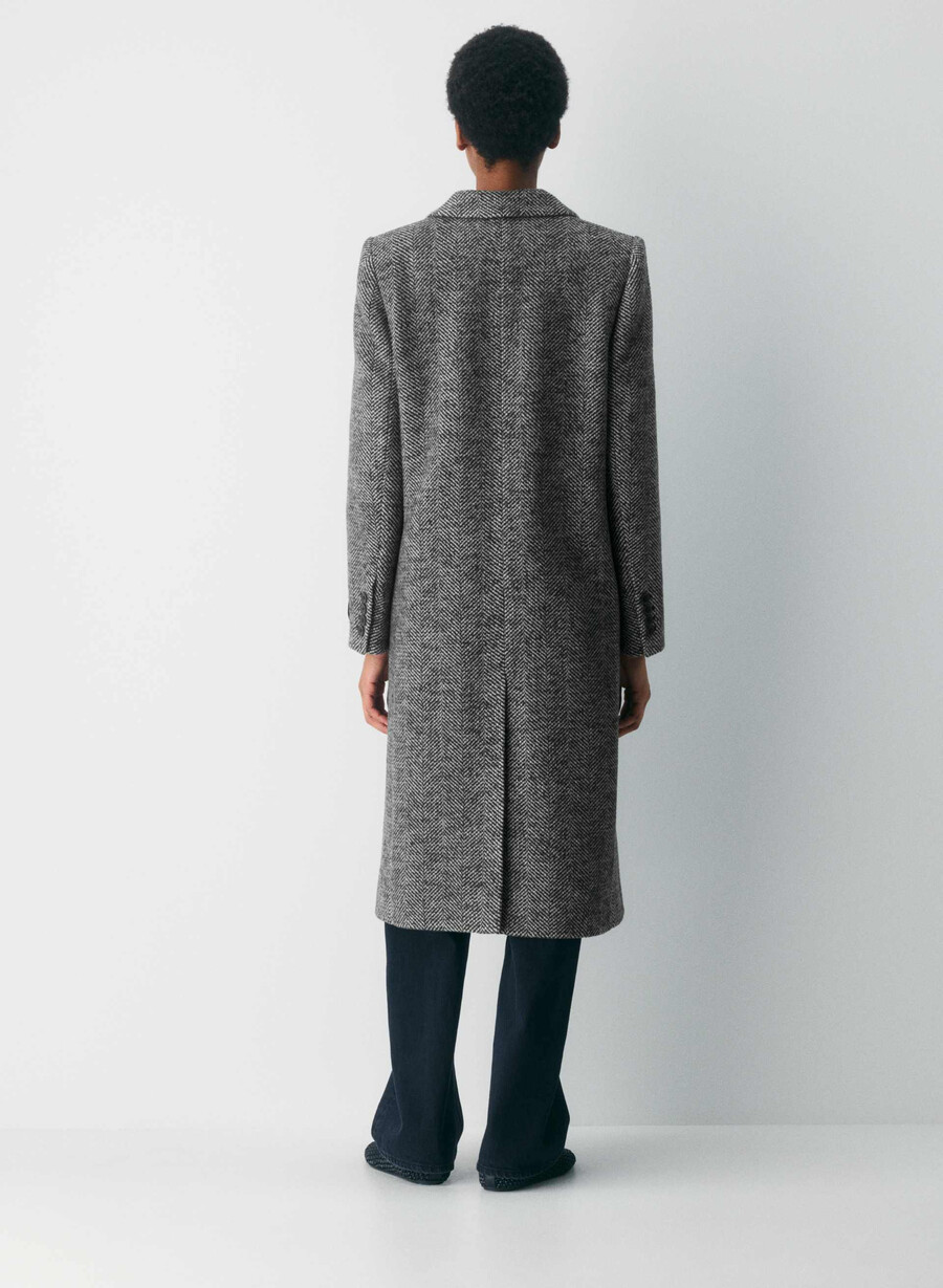 cappotto the constant - morbido cashmere in lana e cashmere herringbone blkwht