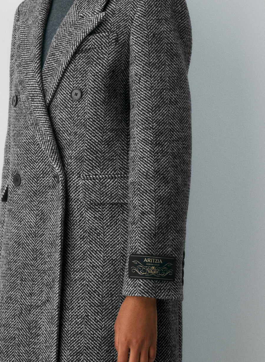 cappotto the constant - morbido cashmere in lana e cashmere herringbone blkwht