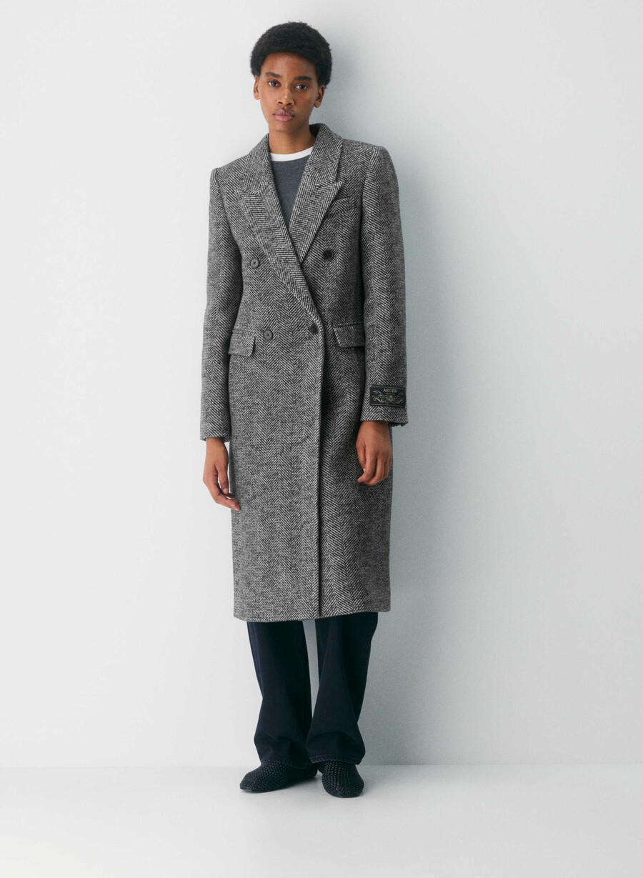 cappotto the constant - morbido cashmere in lana e cashmere herringbone blkwht