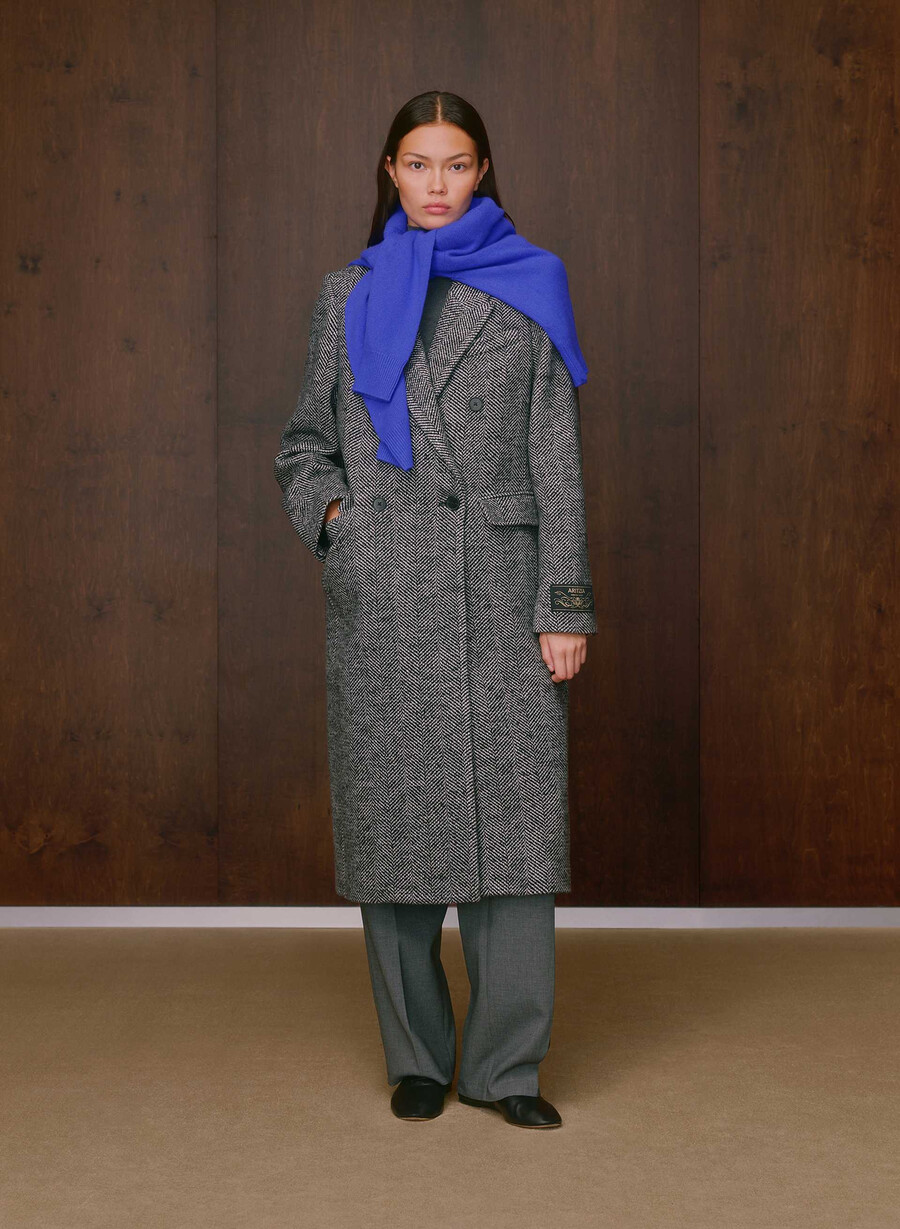 cappotto the constant - morbido cashmere in lana e cashmere herringbone blkwht