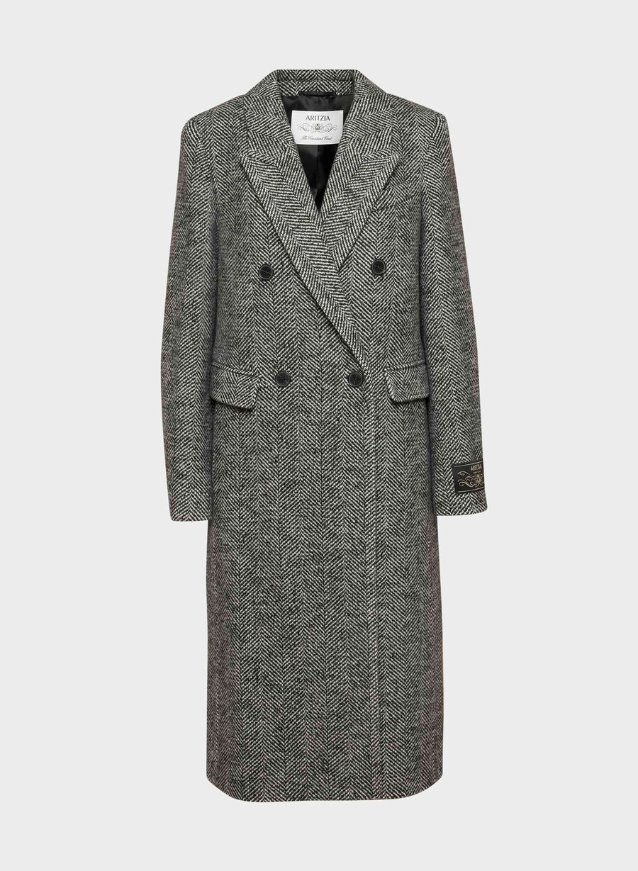 cappotto the constant - morbido cashmere in lana e cashmere herringbone blkwht