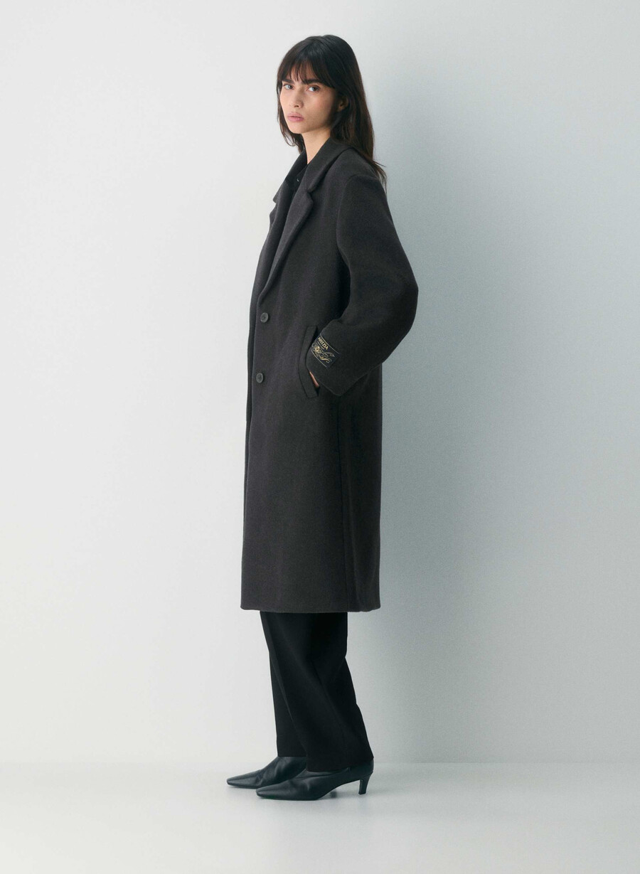 the only coat - morbido cashmere in lana e nero melange