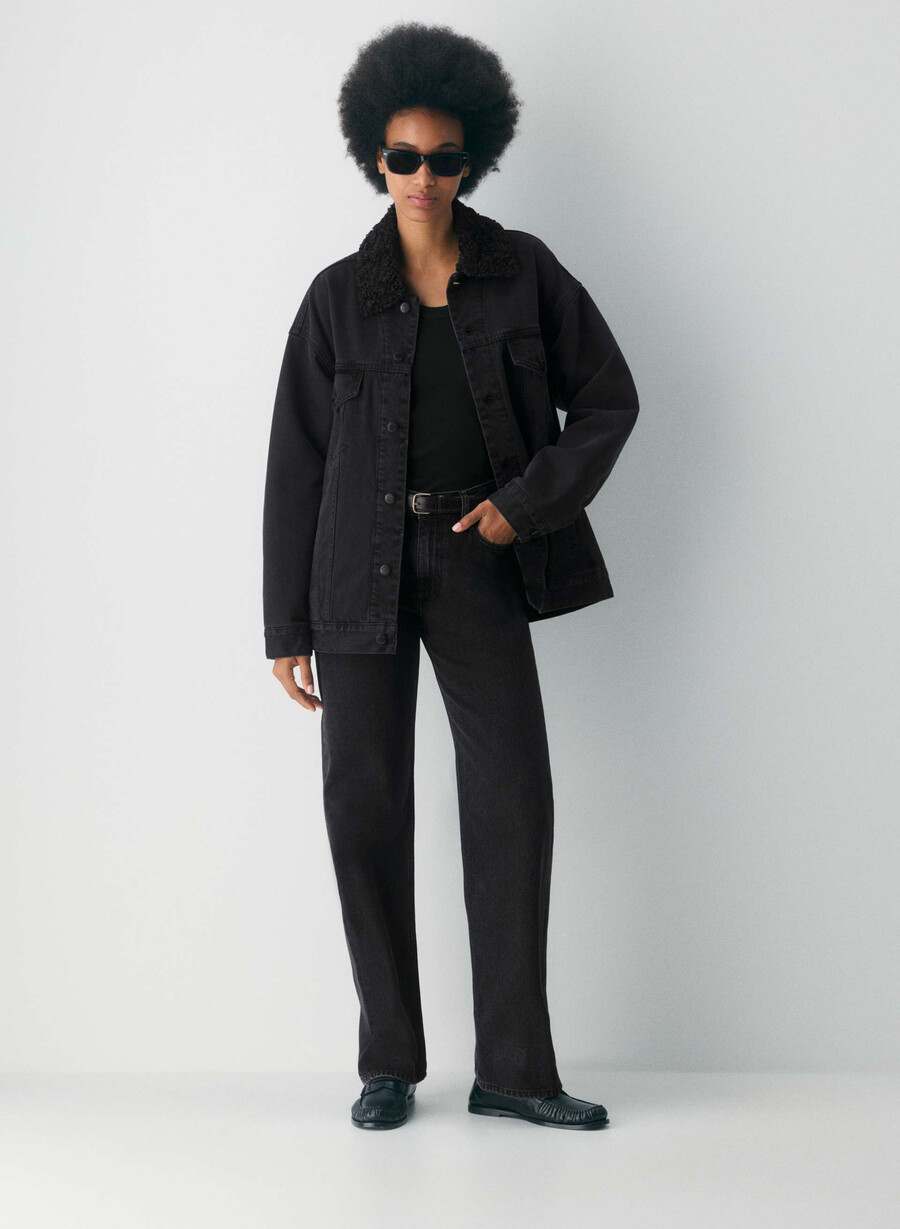 denim forum giacca in denim sherpa vintage anni 90 eyeliner nero