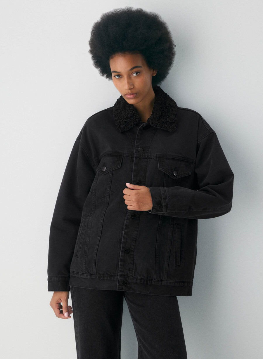denim forum giacca in denim sherpa vintage anni 90 eyeliner nero