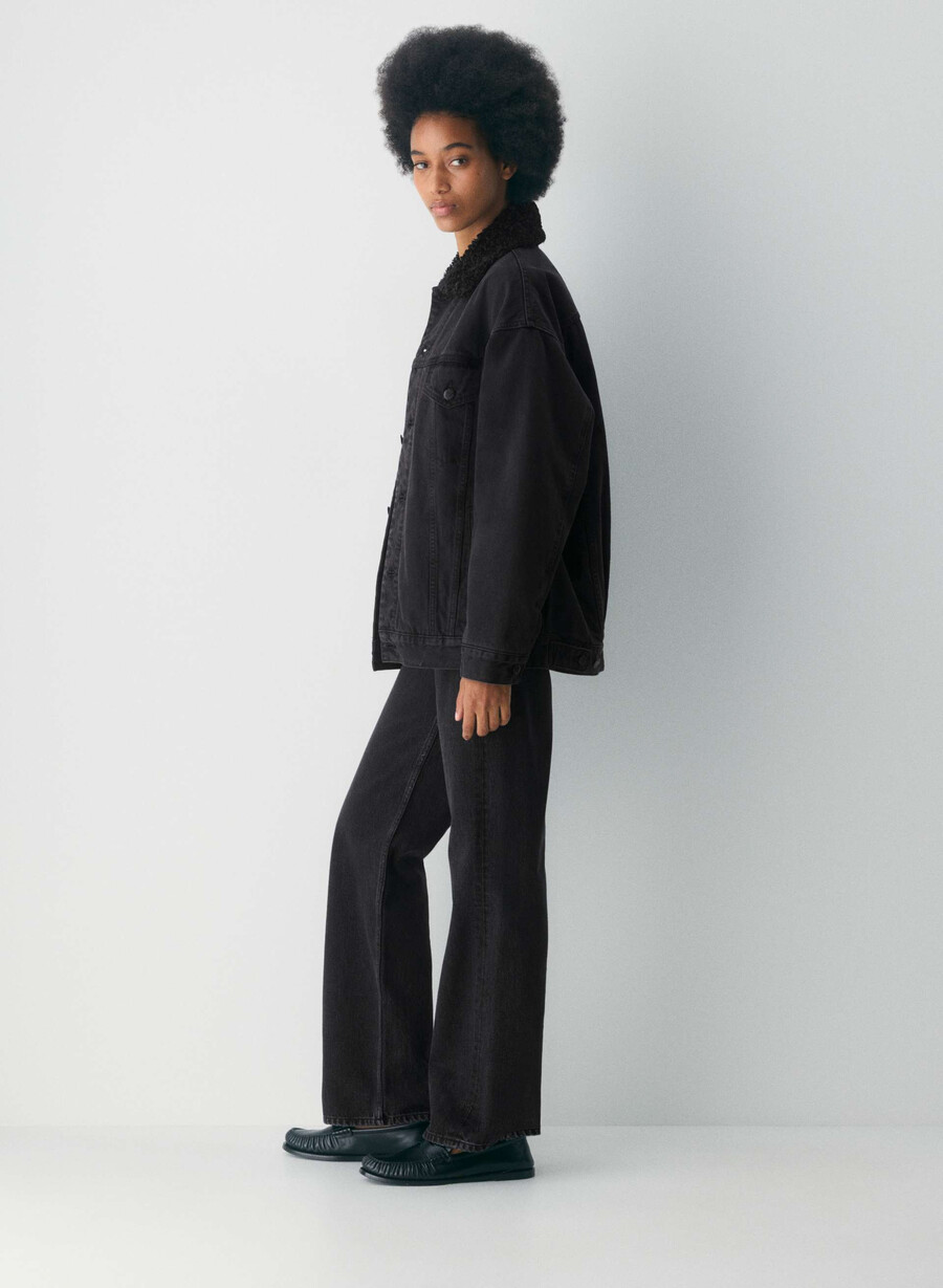 denim forum giacca in denim sherpa vintage anni 90 eyeliner nero