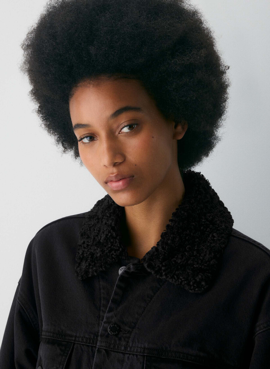 denim forum giacca in denim sherpa vintage anni 90 eyeliner nero