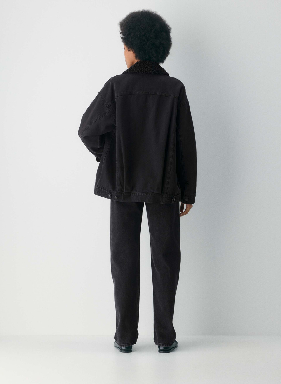 denim forum giacca in denim sherpa vintage anni 90 eyeliner nero