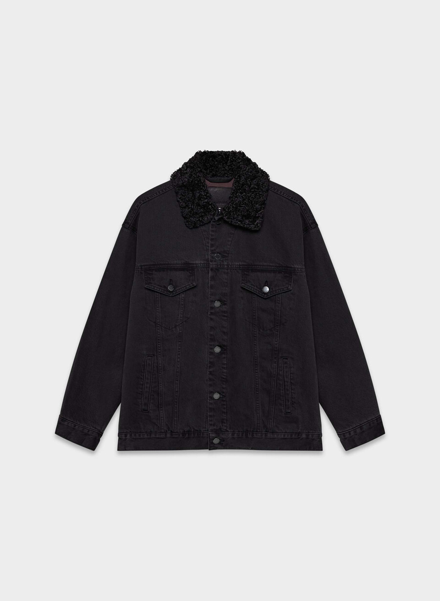 denim forum giacca in denim sherpa vintage anni 90 eyeliner nero