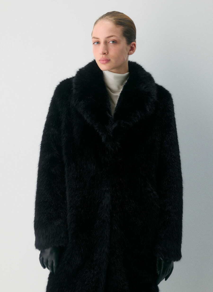 cappotto cortina - pelliccia sintetica artica nero