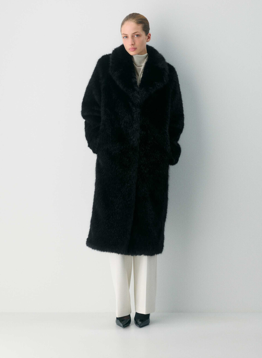 cappotto cortina - pelliccia sintetica artica nero